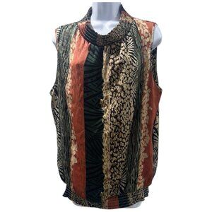 Agora Boho Chic XL Abstract Print Sleeveless Blouson Top - Earth Tone Blouse